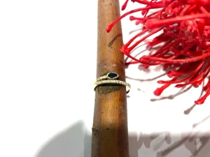 Ring in 14k geelgoud met briljant en saffier
